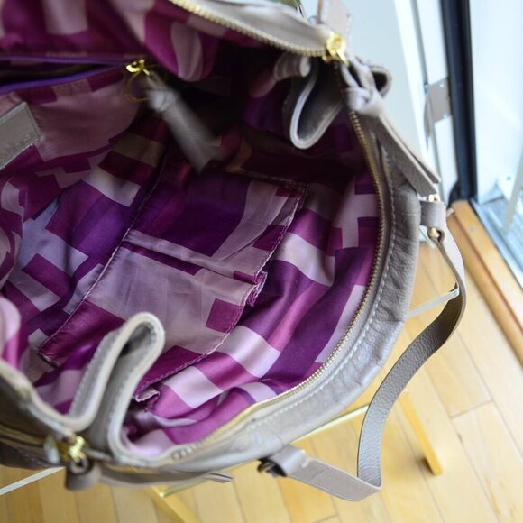 Kooba Tote Handbag Shopper Everette Leather Taupe Gray Zippers Tassels Large - Picture 13 of 16